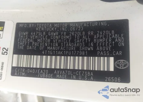2023 Toyota Camry Se z USA, uszkodzony, nr VIN 4T1G11AK1PU177981